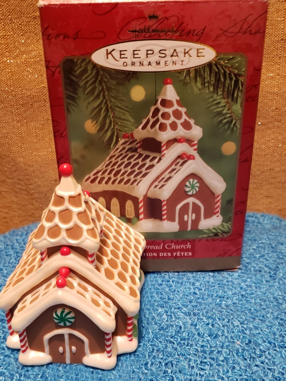 Holiday Gingerbread Church Ornament - Brown & White